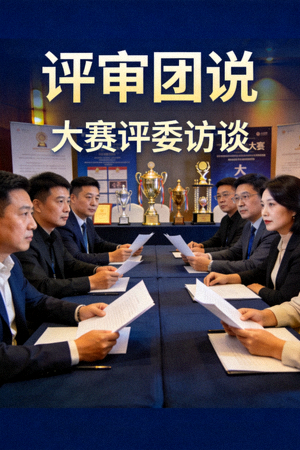 大赛评委访谈《评审团说》海报，多位评委严肃讨论场景